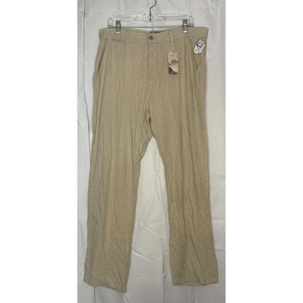 Mens Linen Blend Pleated Slim Fit Pant 36x32 Beige Lightweight Resort Casual NWT